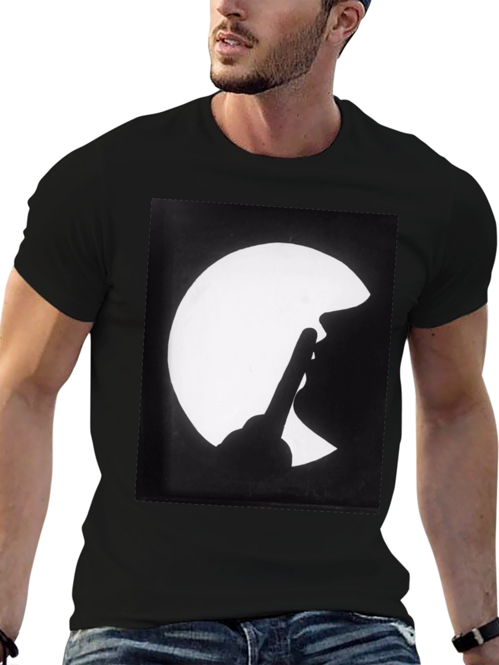 Silhouette Finger Moon Graphic Tee - Classic Black