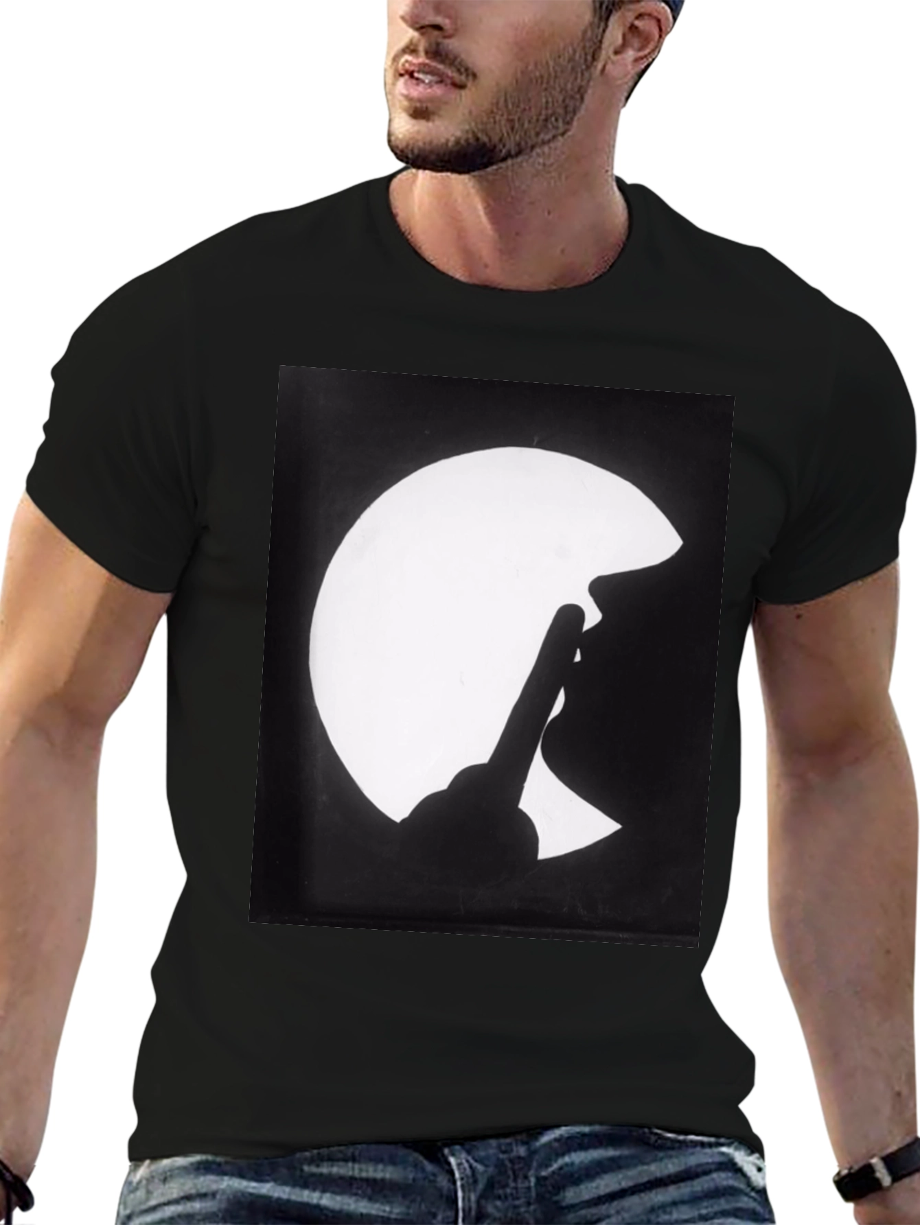 Silhouette Finger Moon Graphic Tee - Classic Black