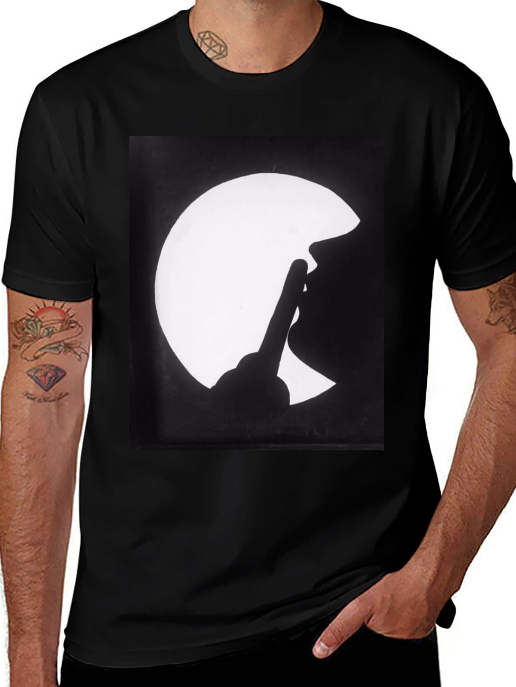 Silhouette Finger Moon Graphic Tee - Classic Black
