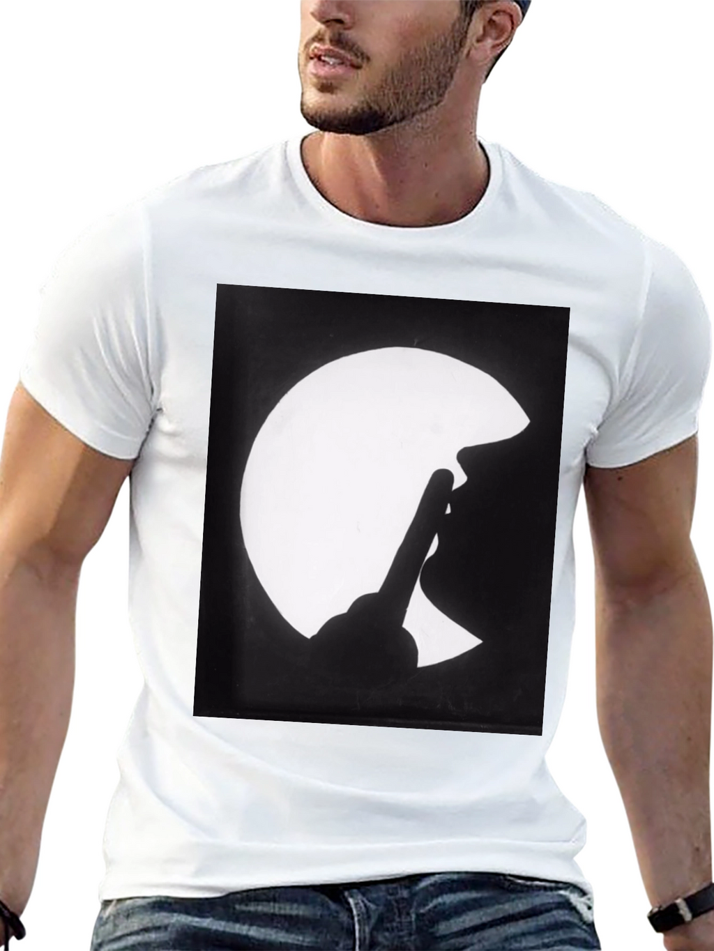 Silhouette Finger Moon Graphic Tee - Classic Black