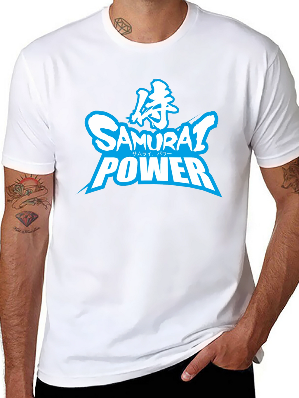 Samurai Power Graphic T-Shirt - Black Crew Neck Tee