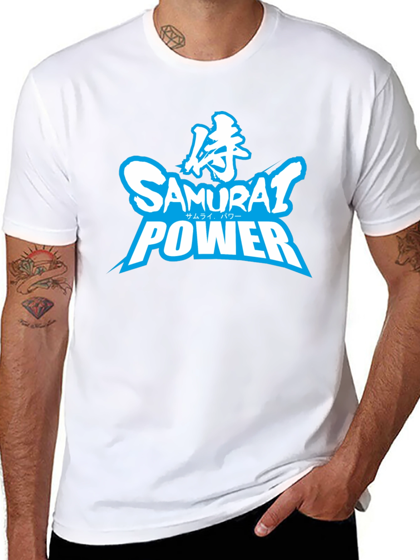 Samurai Power Graphic T-Shirt - Black Crew Neck Tee