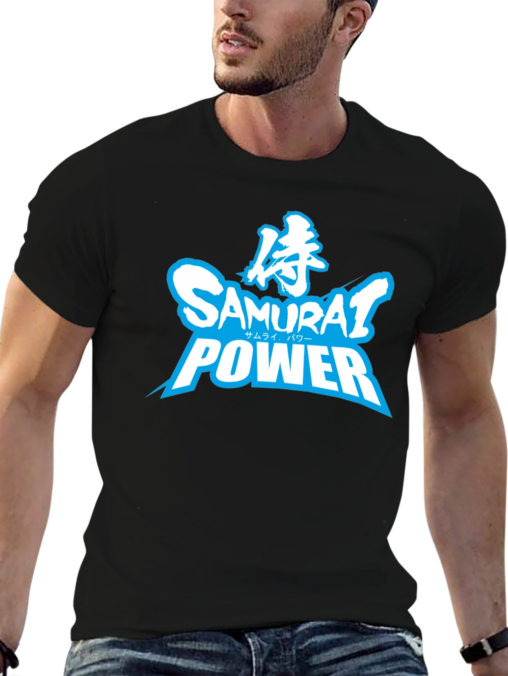Samurai Power Graphic T-Shirt - Black Crew Neck Tee