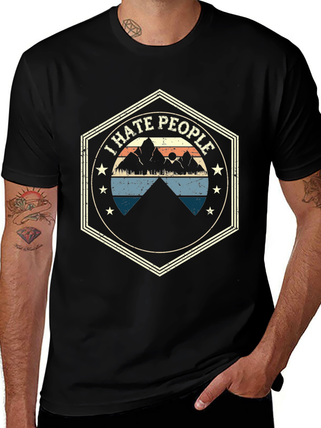 I Hate People Mountain Graphic Tee - Black