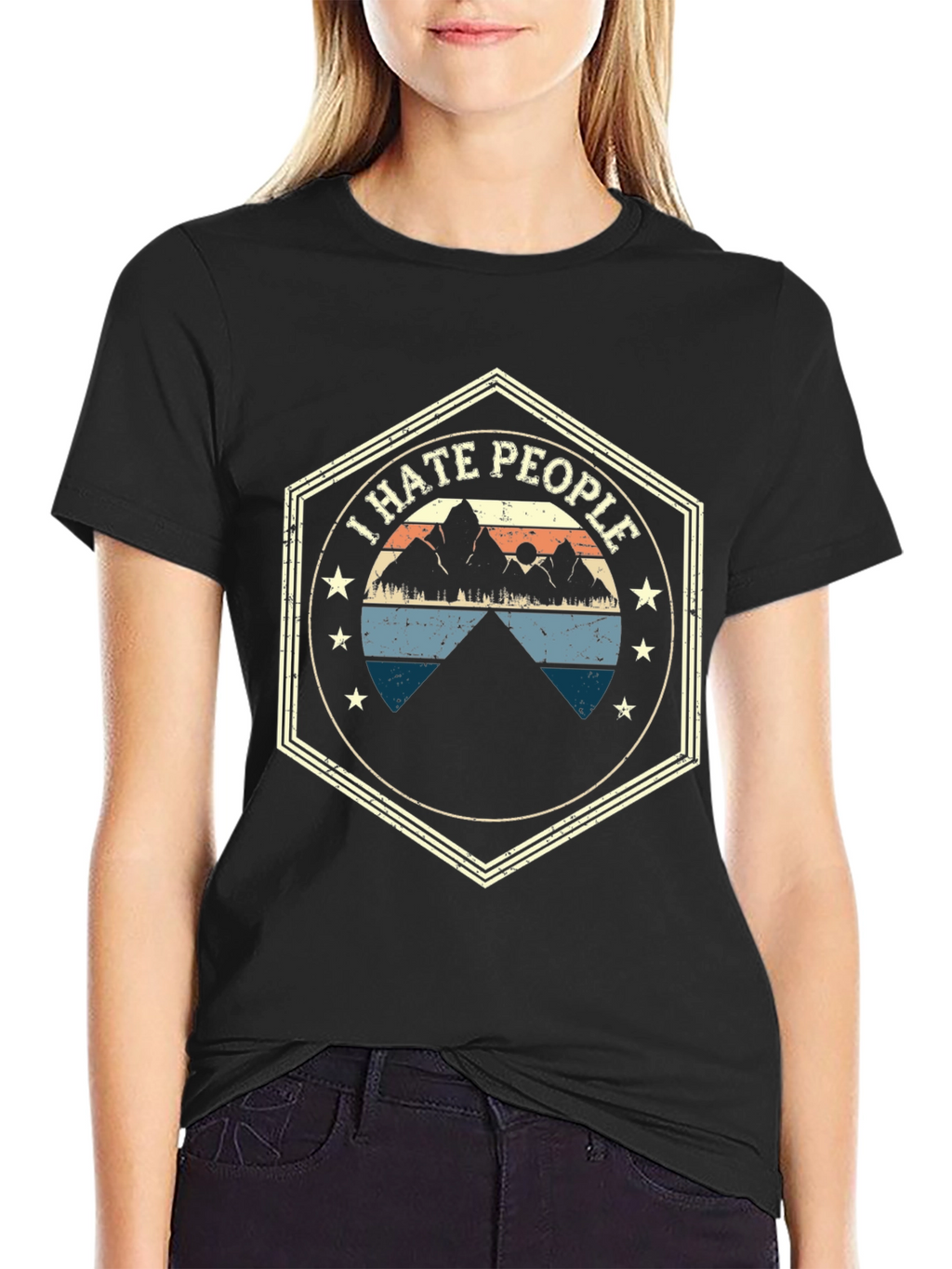 I Hate People Mountain Graphic Tee - Black