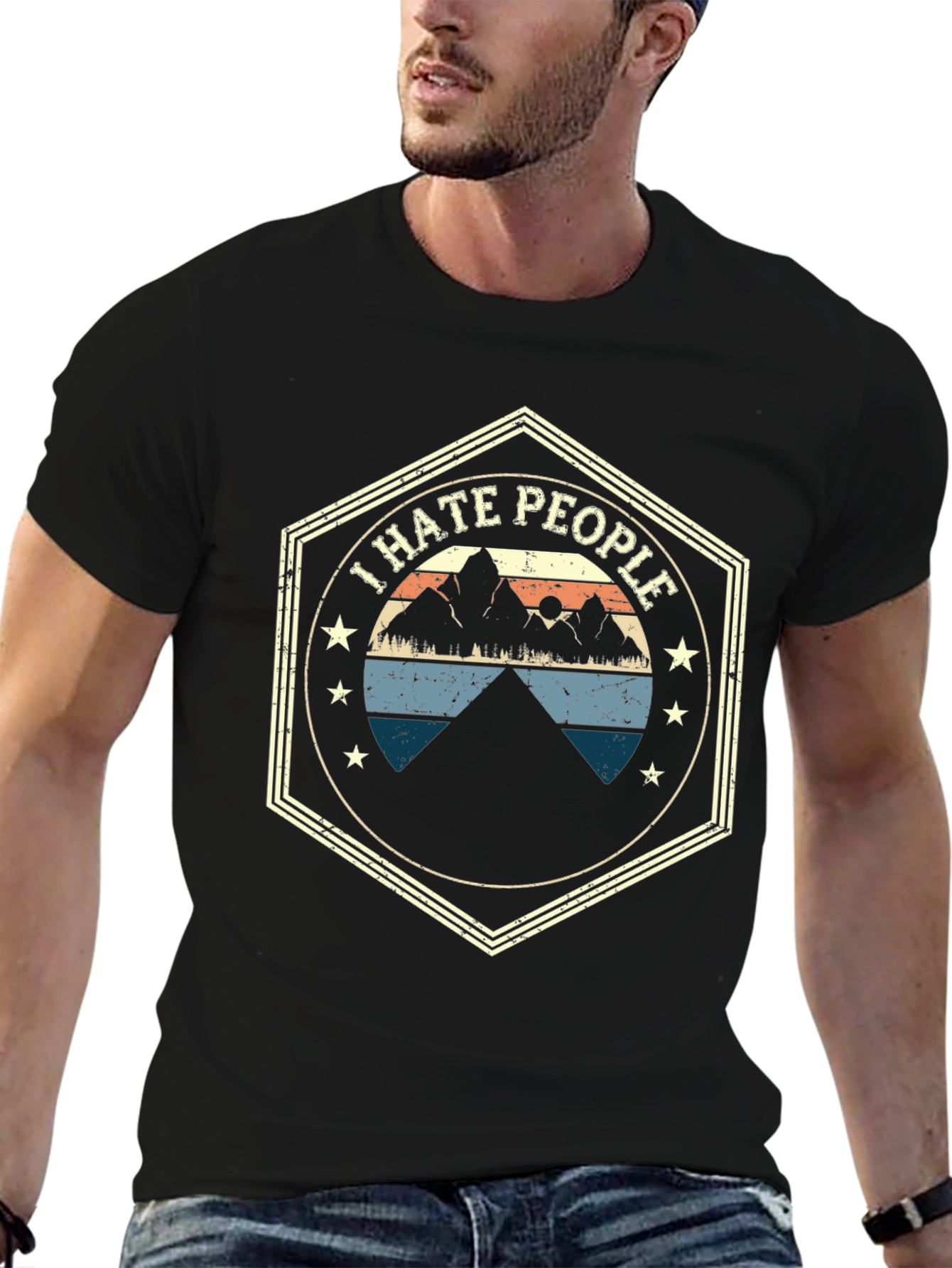 I Hate People Mountain Graphic Tee - Black