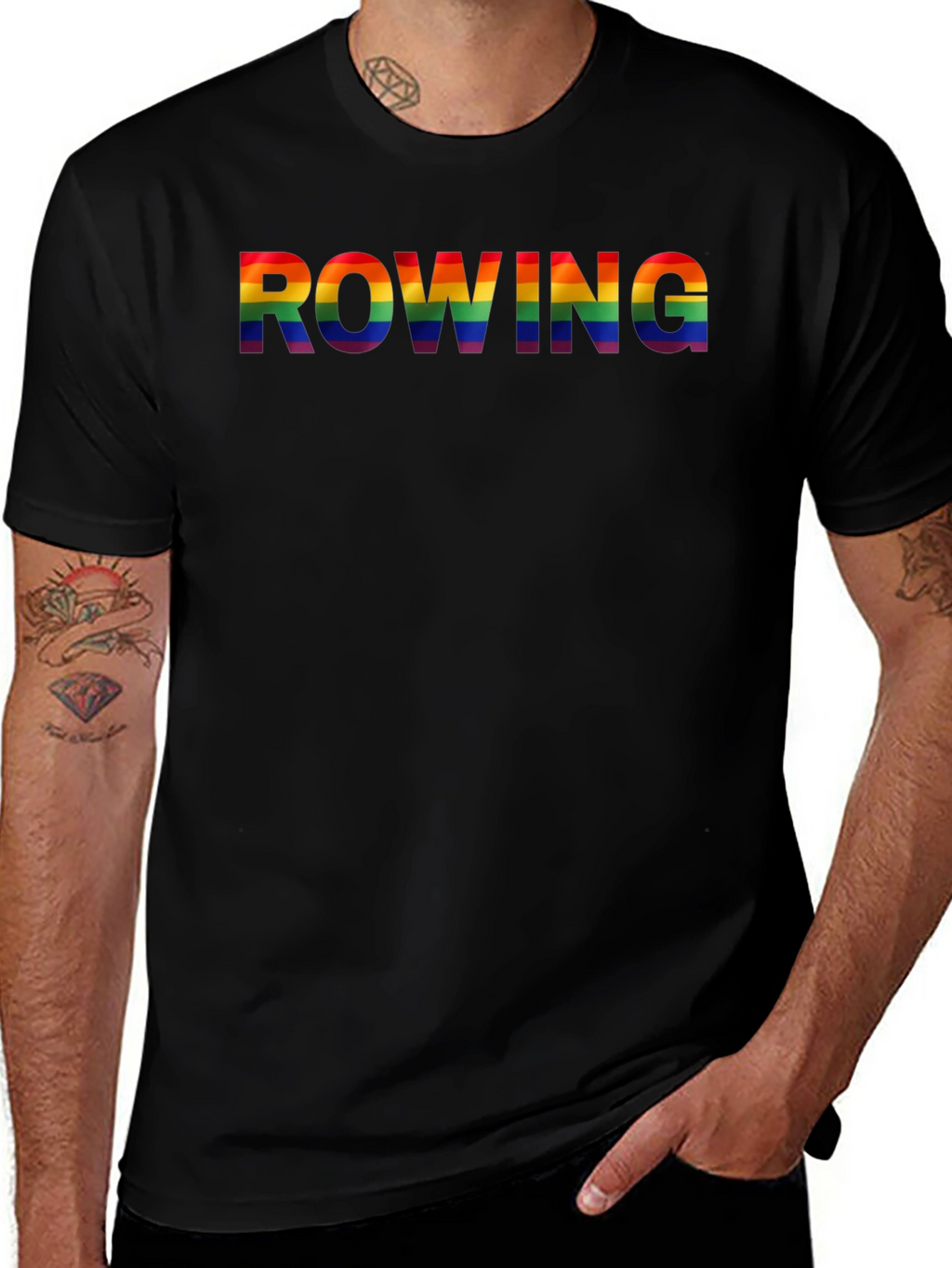 Rowing Rainbow Pride Graphic Tee - Black Cotton Shirt