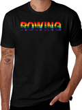 Rowing Rainbow Pride Graphic Tee - Black Cotton Shirt