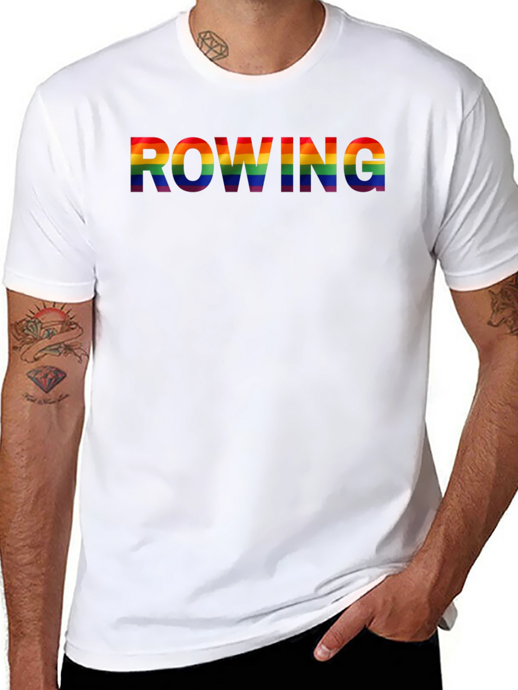 Rowing Rainbow Pride Graphic Tee - Black Cotton Shirt