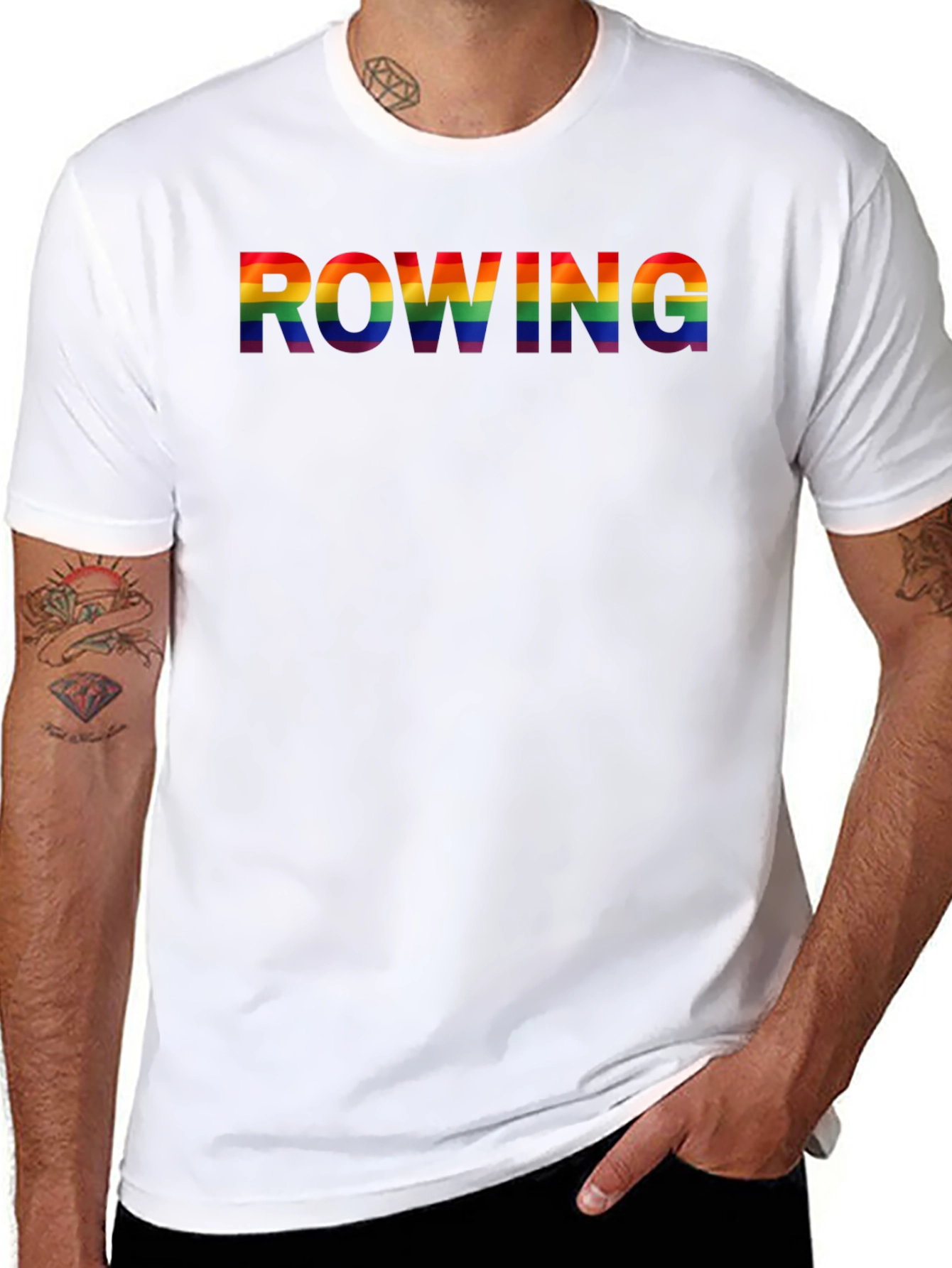 Rowing Rainbow Pride Graphic Tee - Black Cotton Shirt