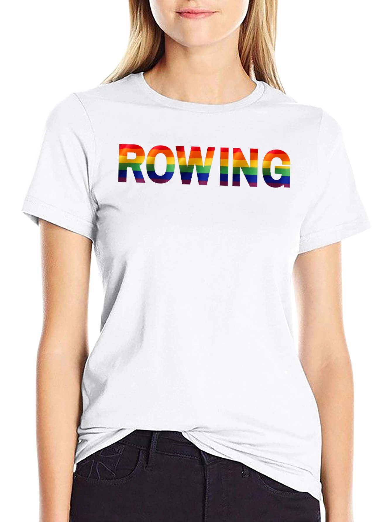 Rowing Rainbow Pride Graphic Tee - Black Cotton Shirt
