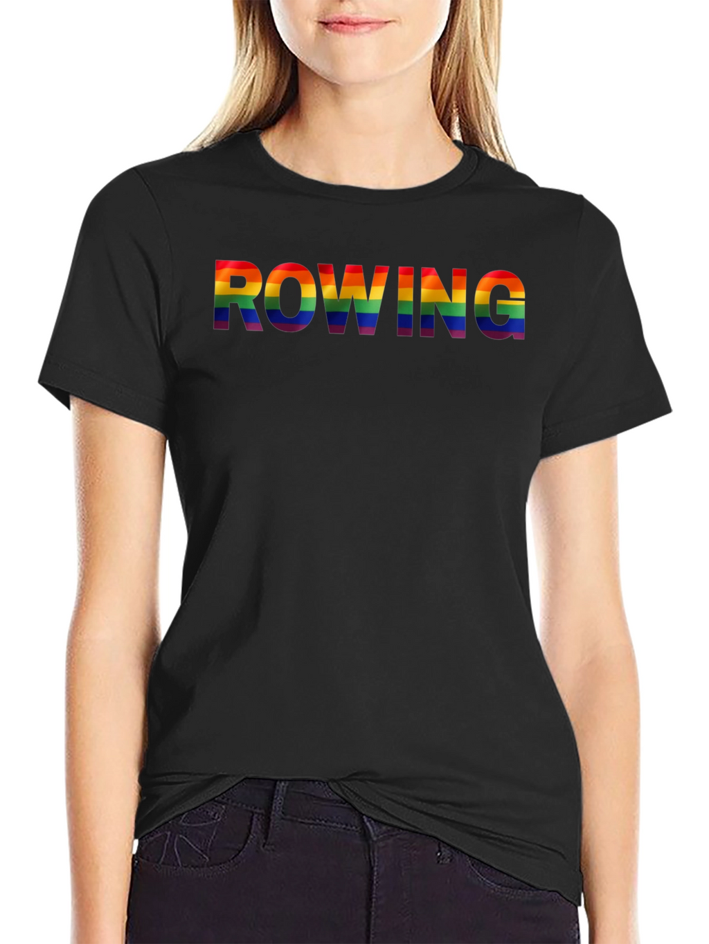 Rowing Rainbow Pride Graphic Tee - Black Cotton Shirt