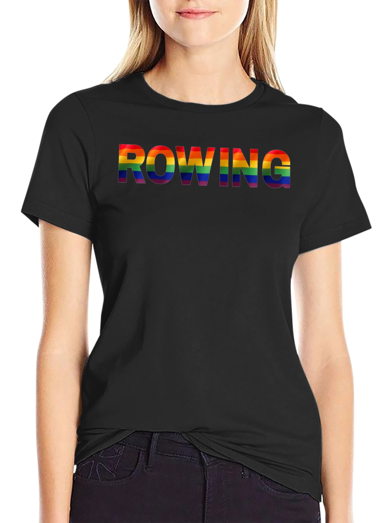 Rowing Rainbow Pride Graphic Tee - Black Cotton Shirt
