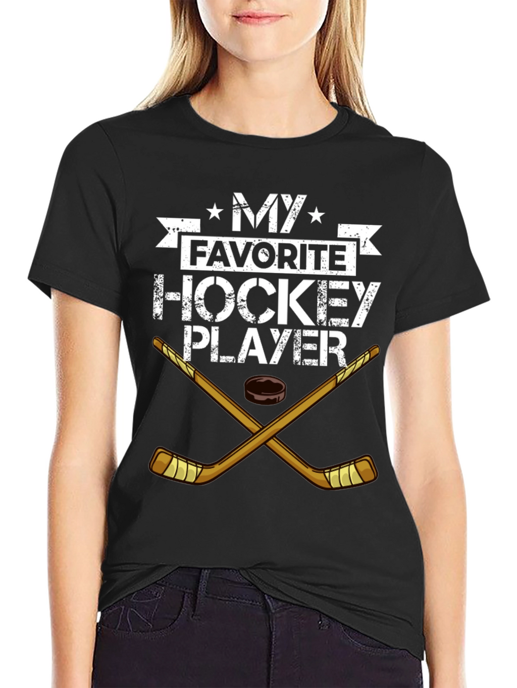 My Favorite Hockey Player Black T-Shirt