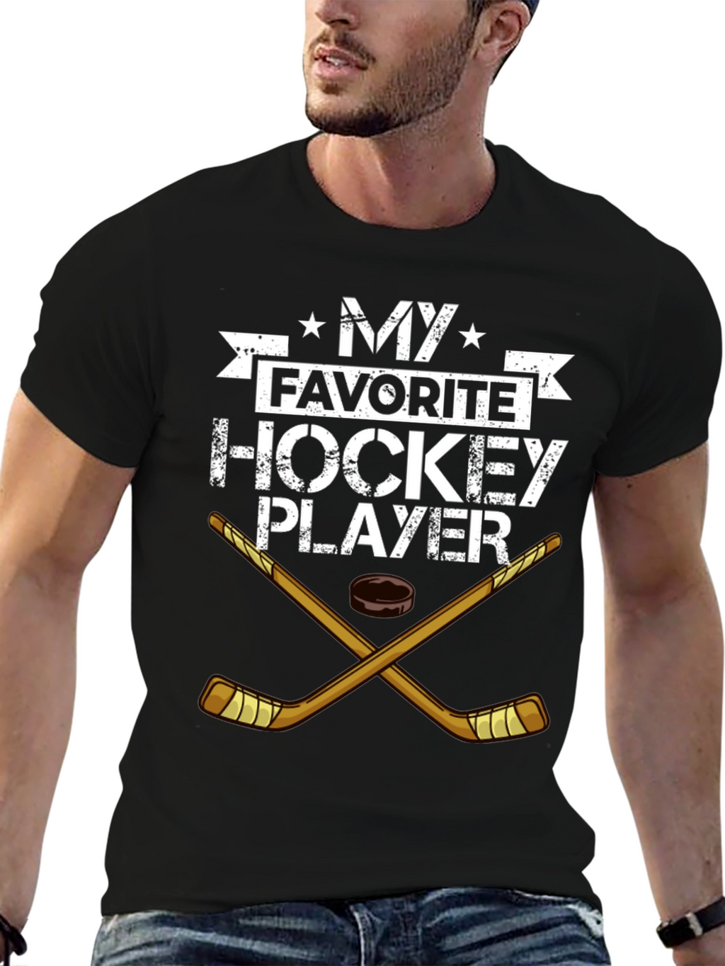 My Favorite Hockey Player Black T-Shirt