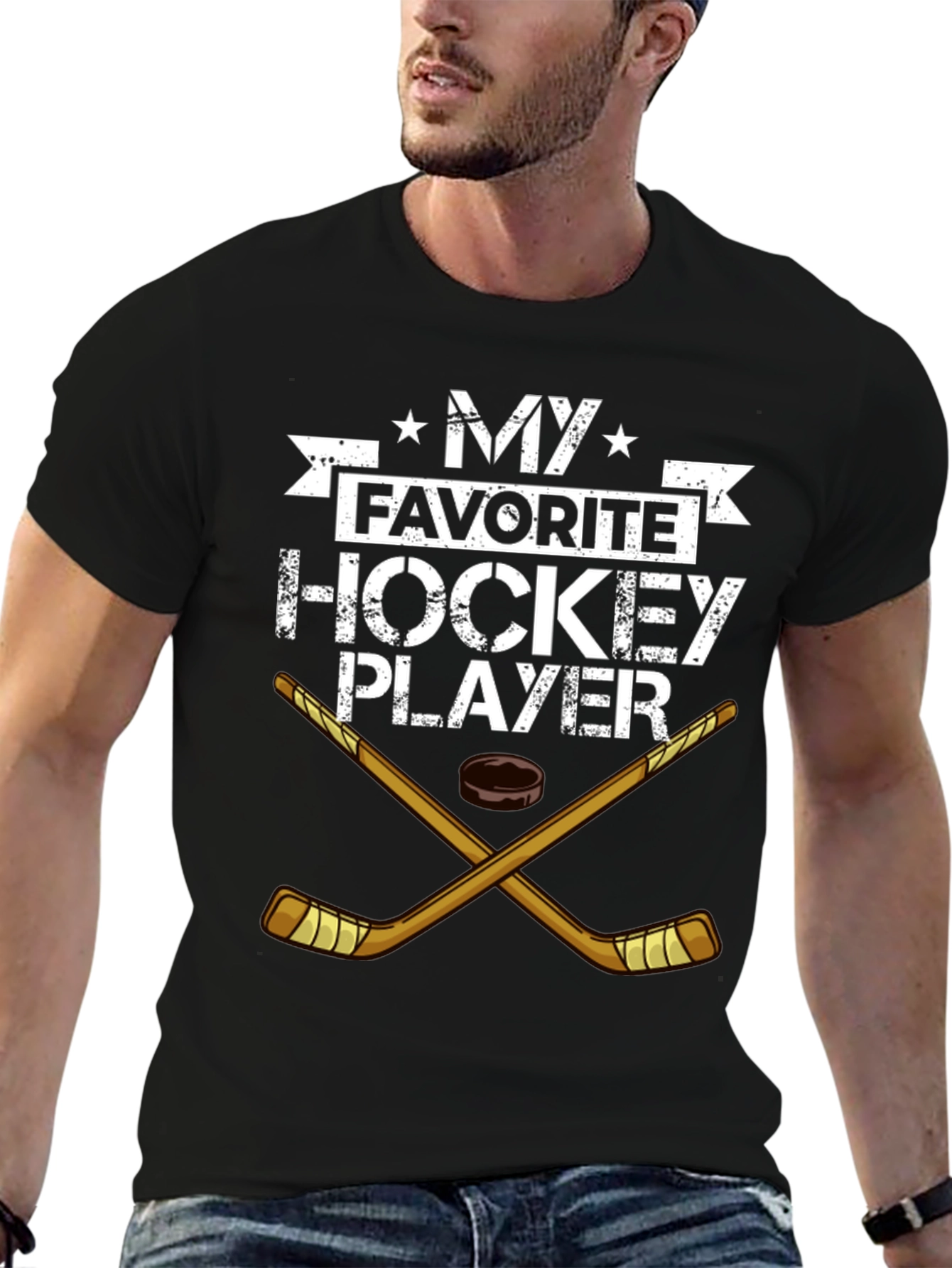 My Favorite Hockey Player Black T-Shirt