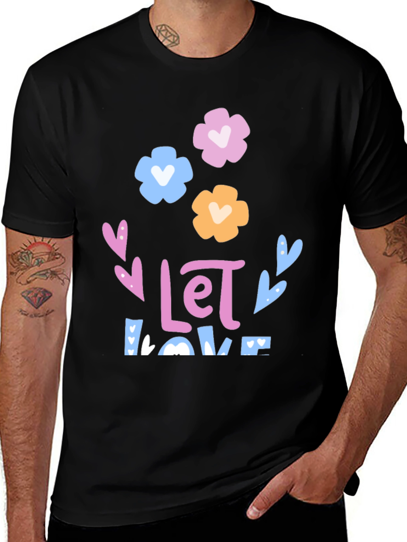 Floral Love Graphic Tee - Black Unisex T-Shirt