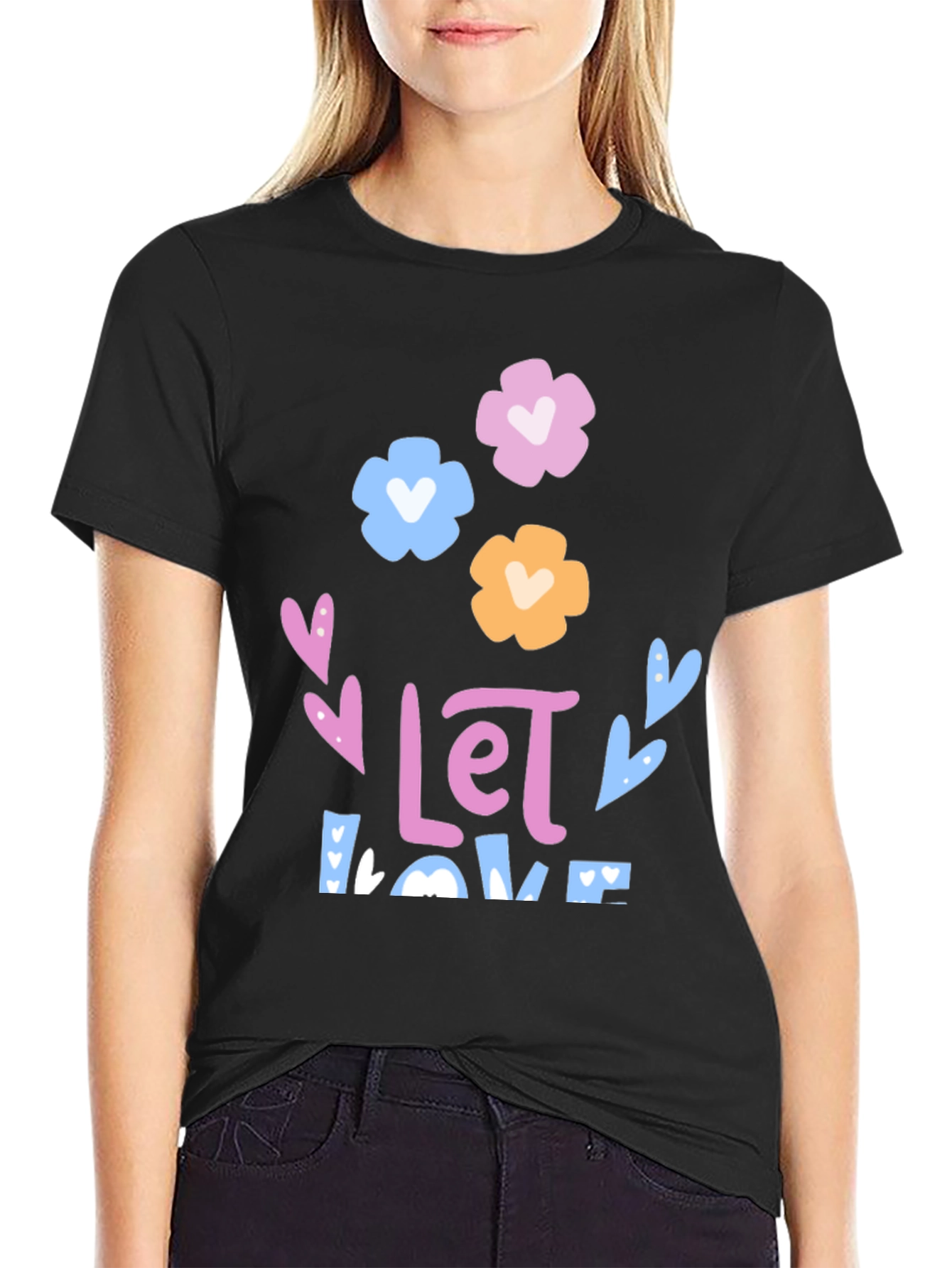 Floral Love Graphic Tee - Black Unisex T-Shirt