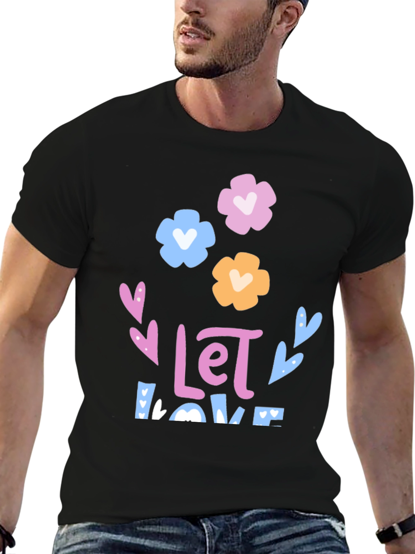 Floral Love Graphic Tee - Black Unisex T-Shirt