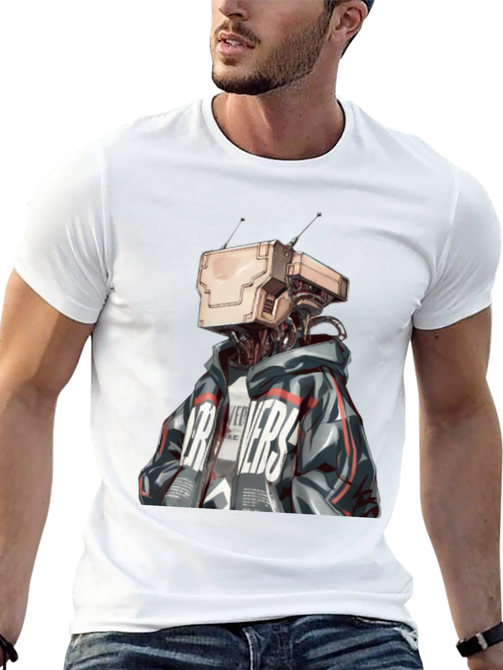 Robot Head Graphic Black T-Shirt