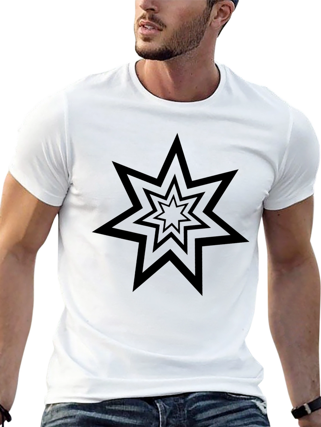 Geometric Starburst Graphic Tee - Black Cotton Comfort