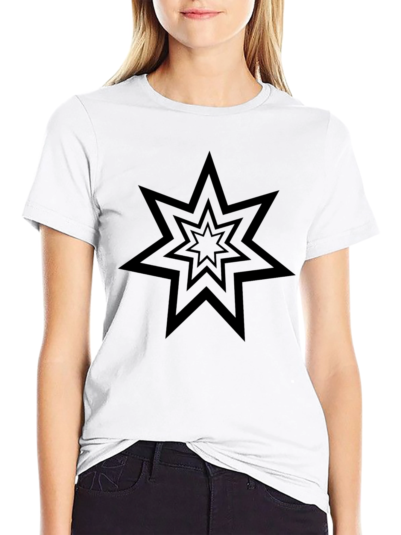Geometric Starburst Graphic Tee - Black Cotton Comfort