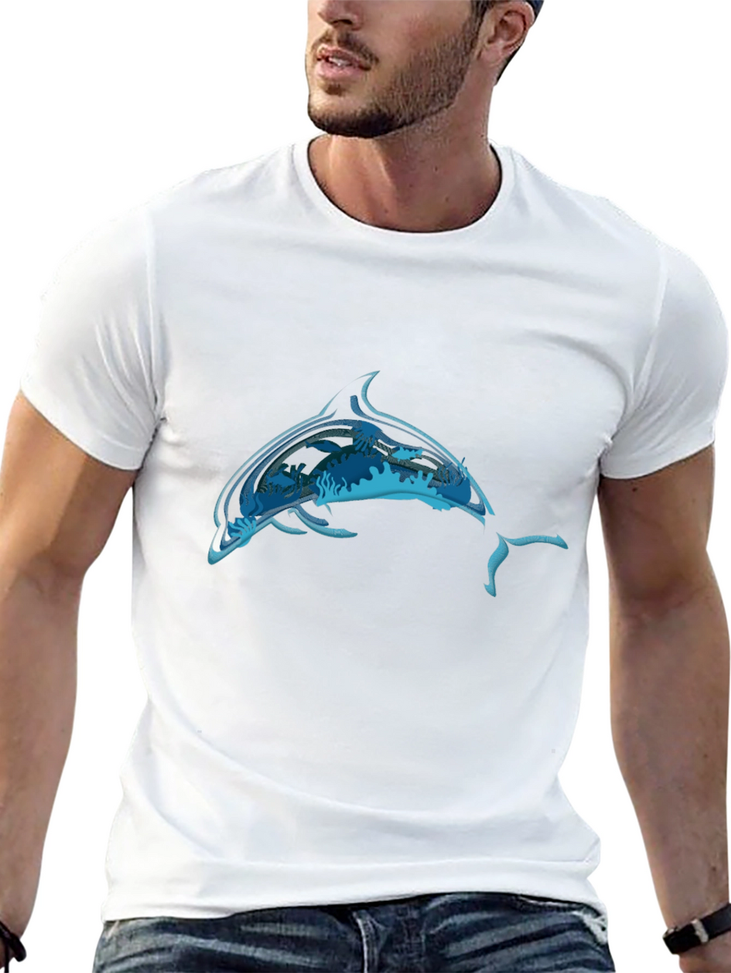 Ocean Dolphin Graphic Black T-Shirt
