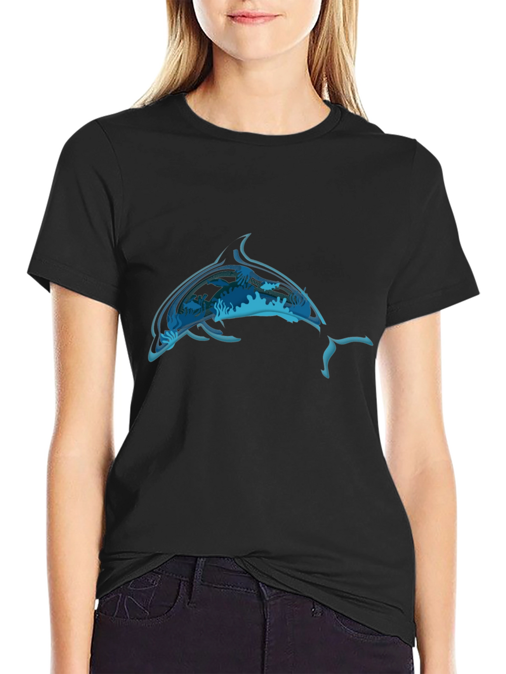 Ocean Dolphin Graphic Black T-Shirt