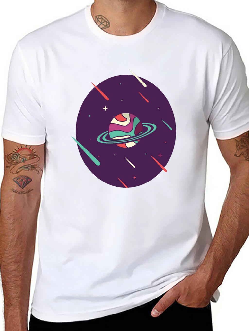 Retro Planet Graphic T-Shirt - Black