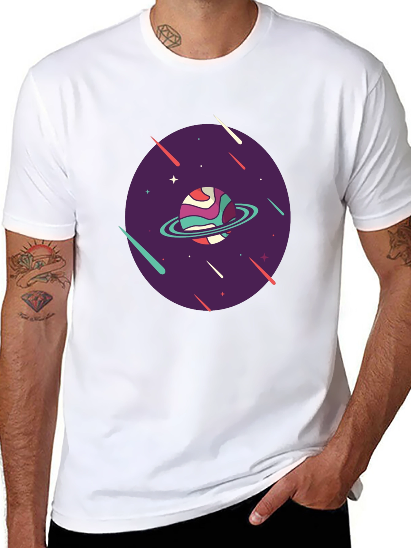 Retro Planet Graphic T-Shirt - Black