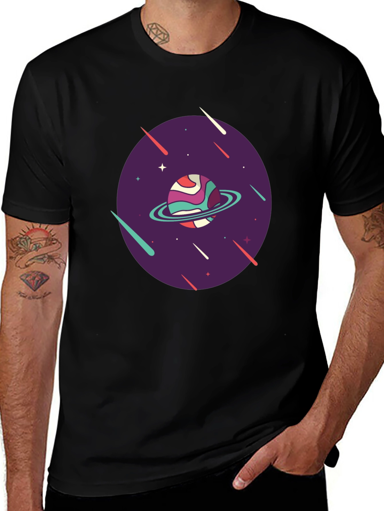 Retro Planet Graphic T-Shirt - Black