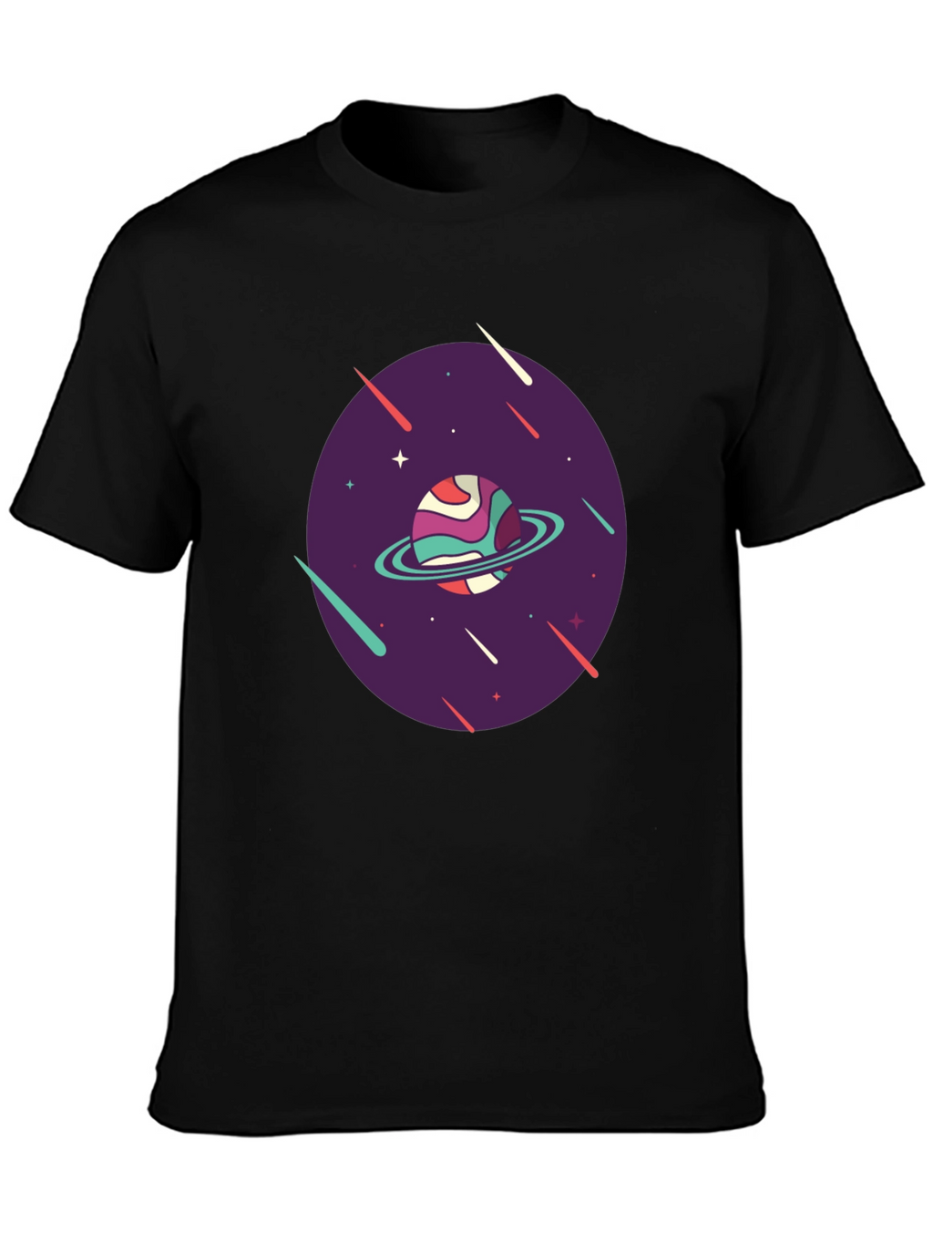 Retro Planet Graphic T-Shirt - Black