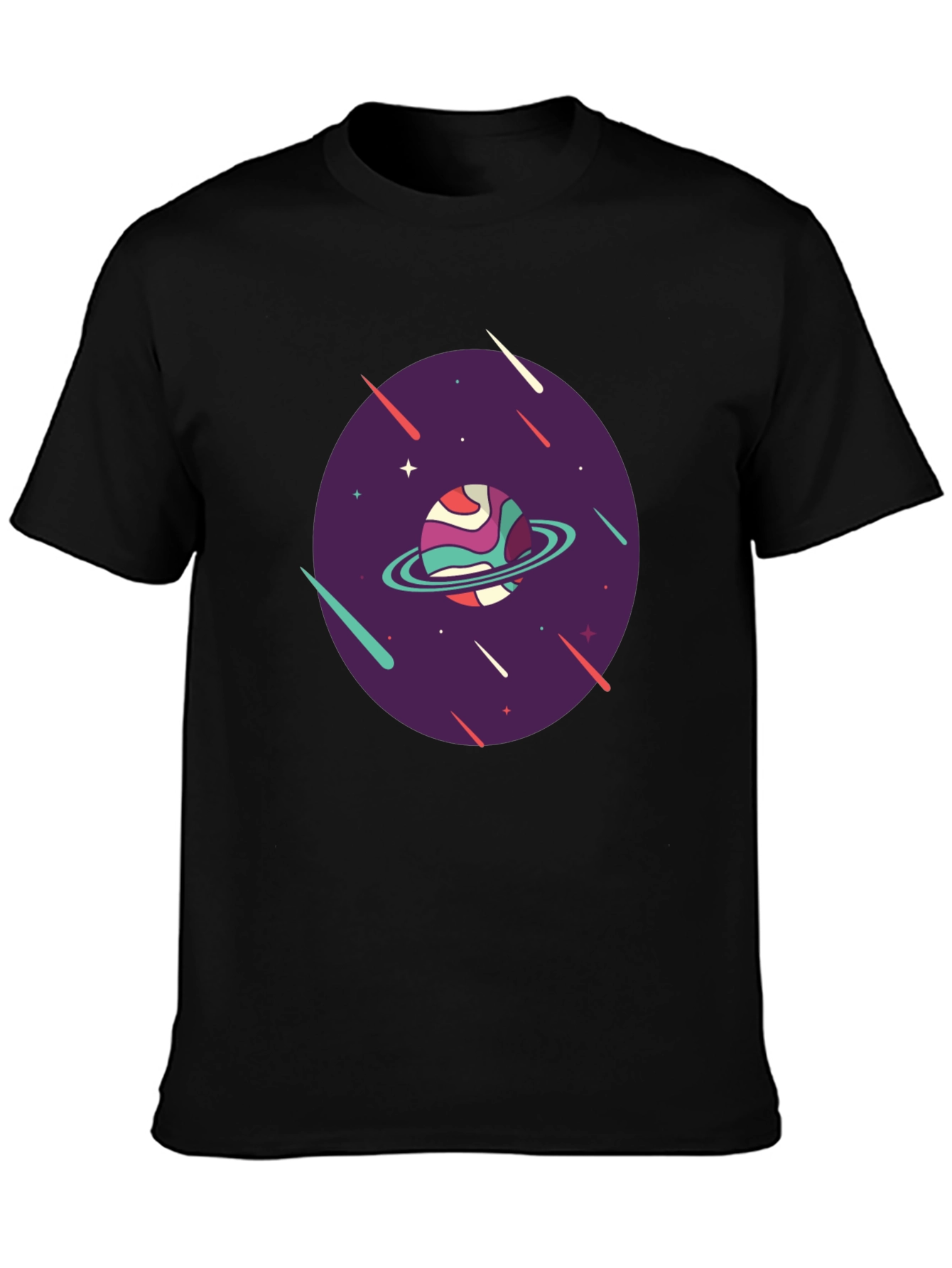 Retro Planet Graphic T-Shirt - Black