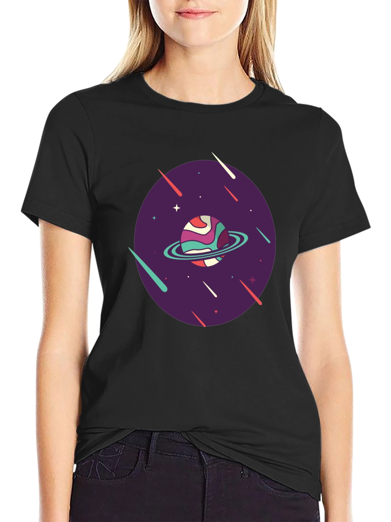 Retro Planet Graphic T-Shirt - Black