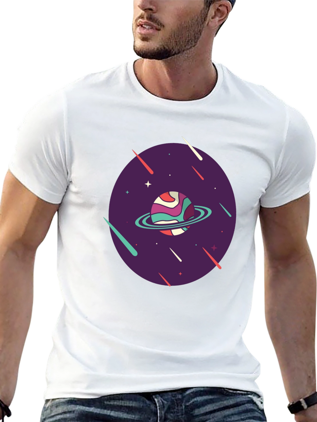 Retro Planet Graphic T-Shirt - Black
