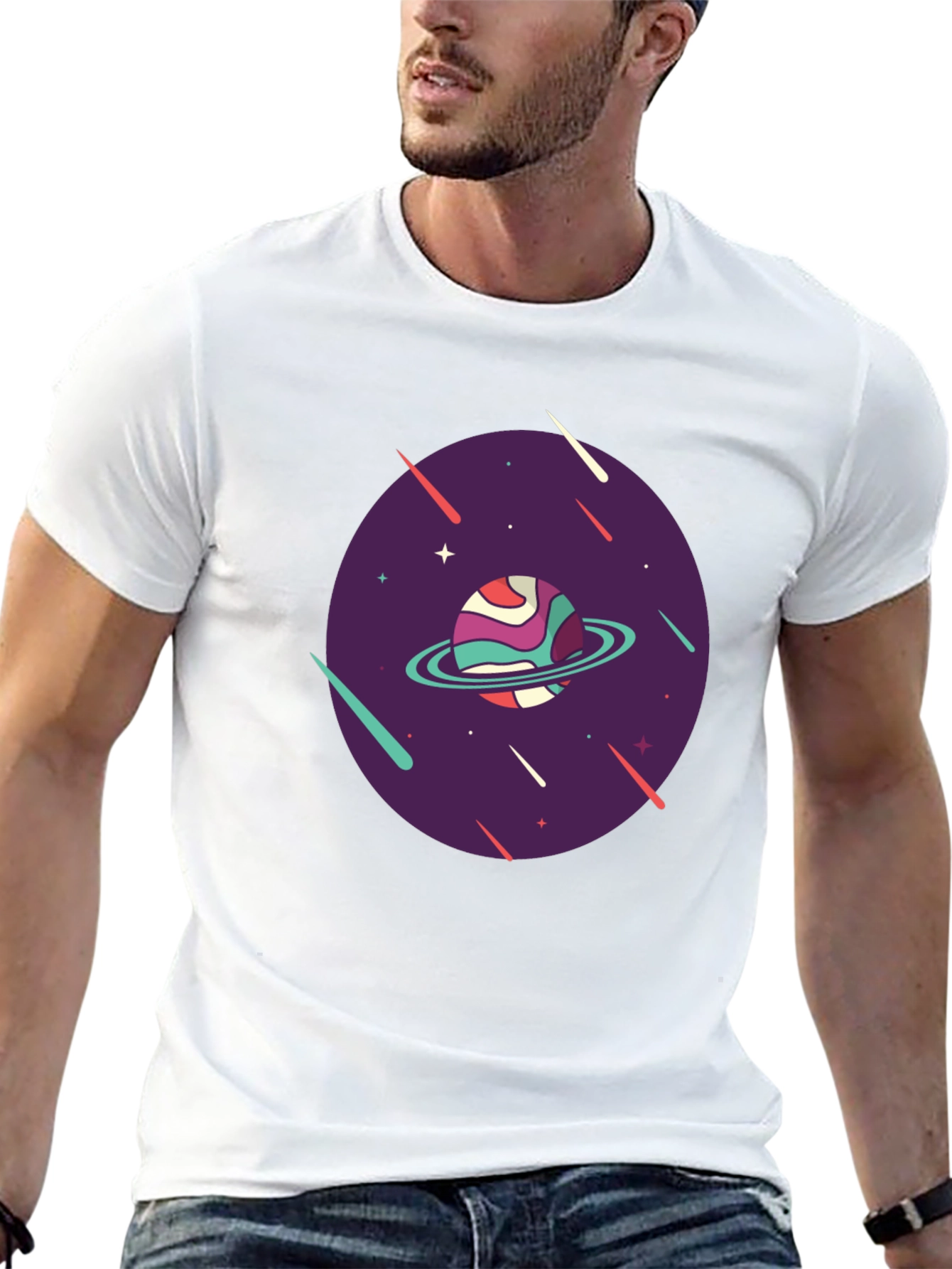 Retro Planet Graphic T-Shirt - Black