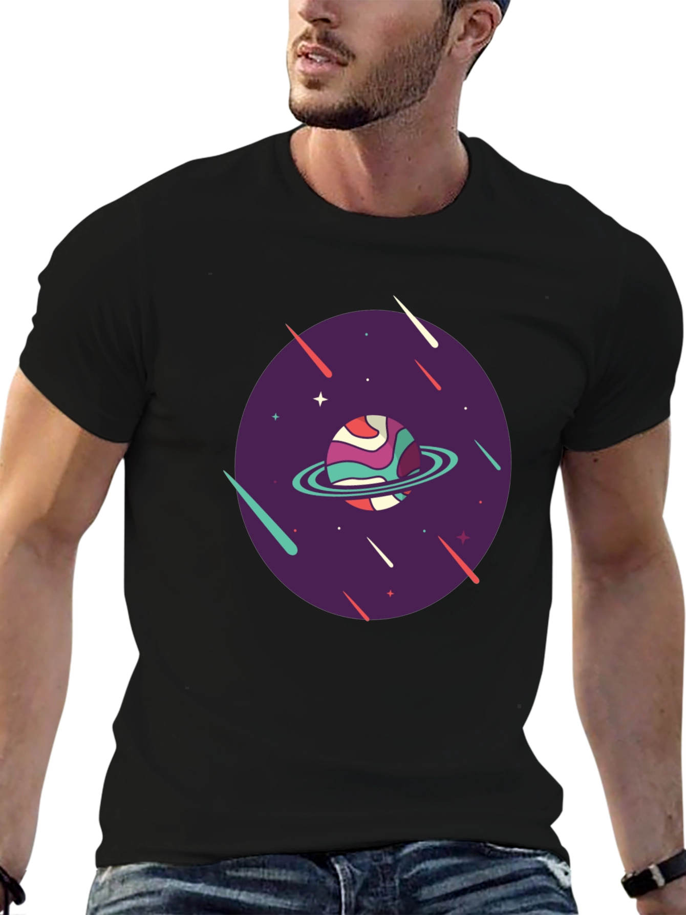 Retro Planet Graphic T-Shirt - Black