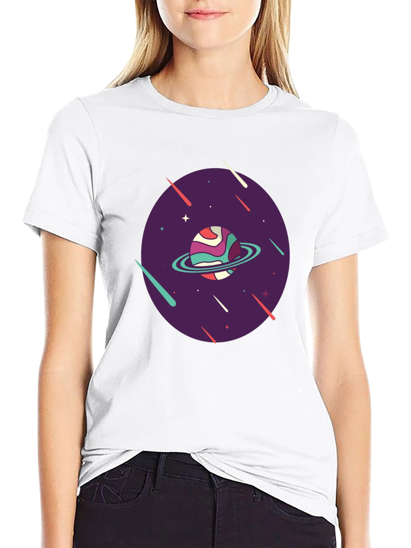 Retro Planet Graphic T-Shirt - Black