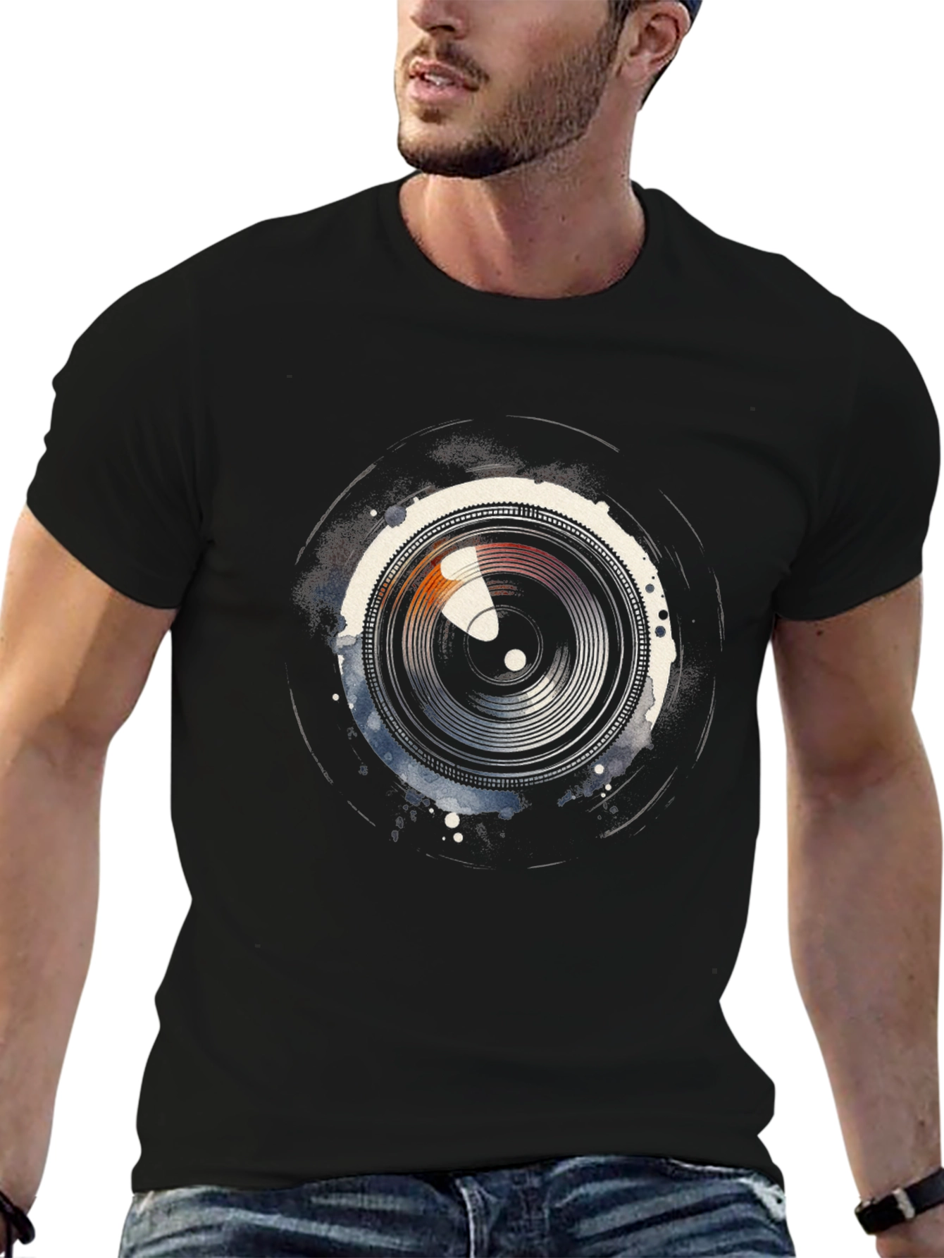 Lens Graphic Mens Black Tee - Photographer Style