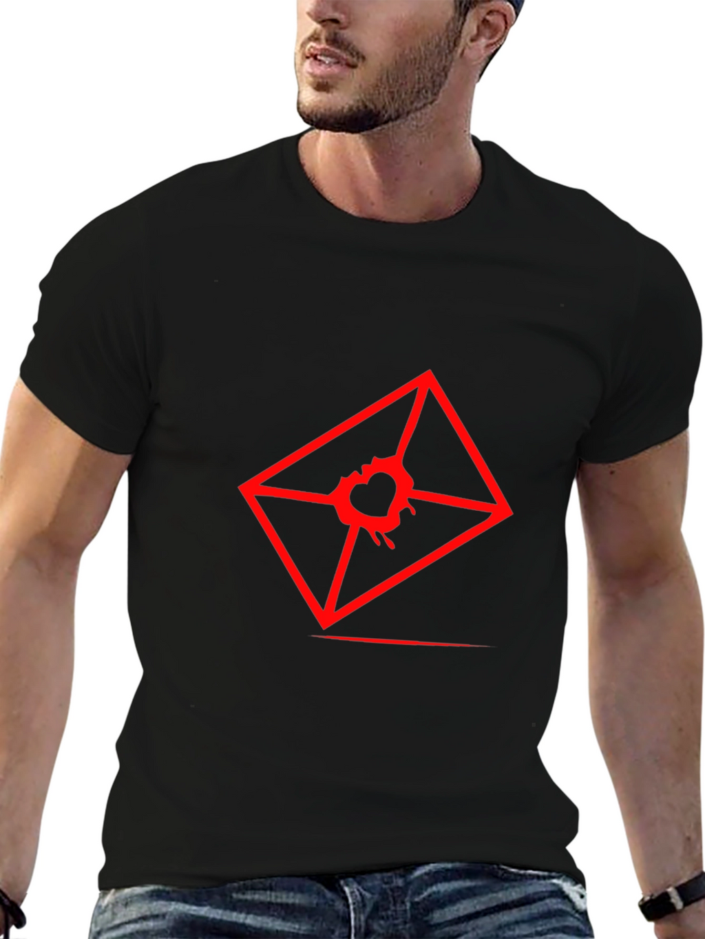 Mens Graphic Tee - Red Heart Envelope Print