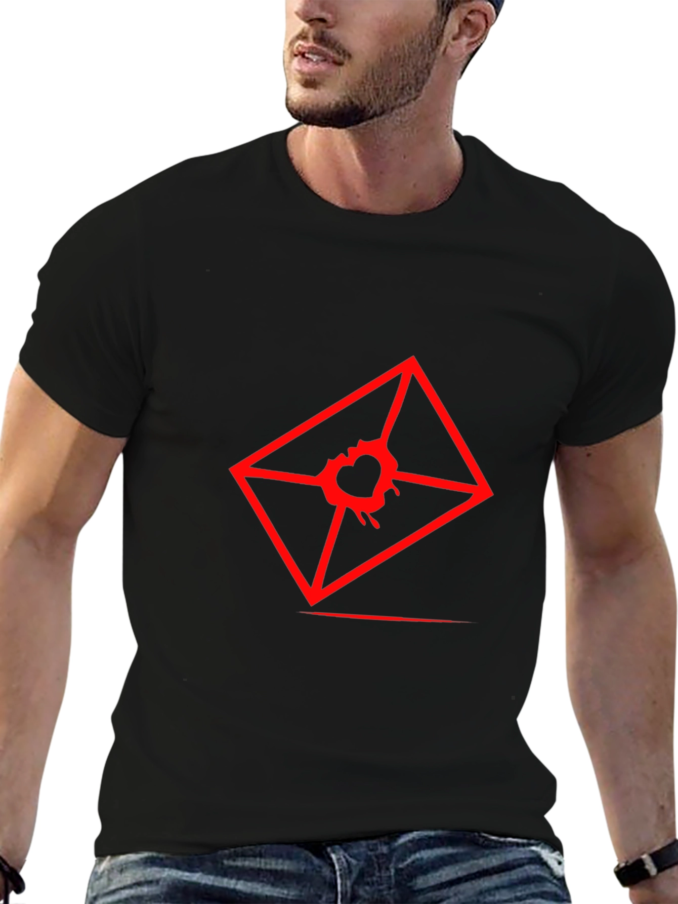 Mens Graphic Tee - Red Heart Envelope Print