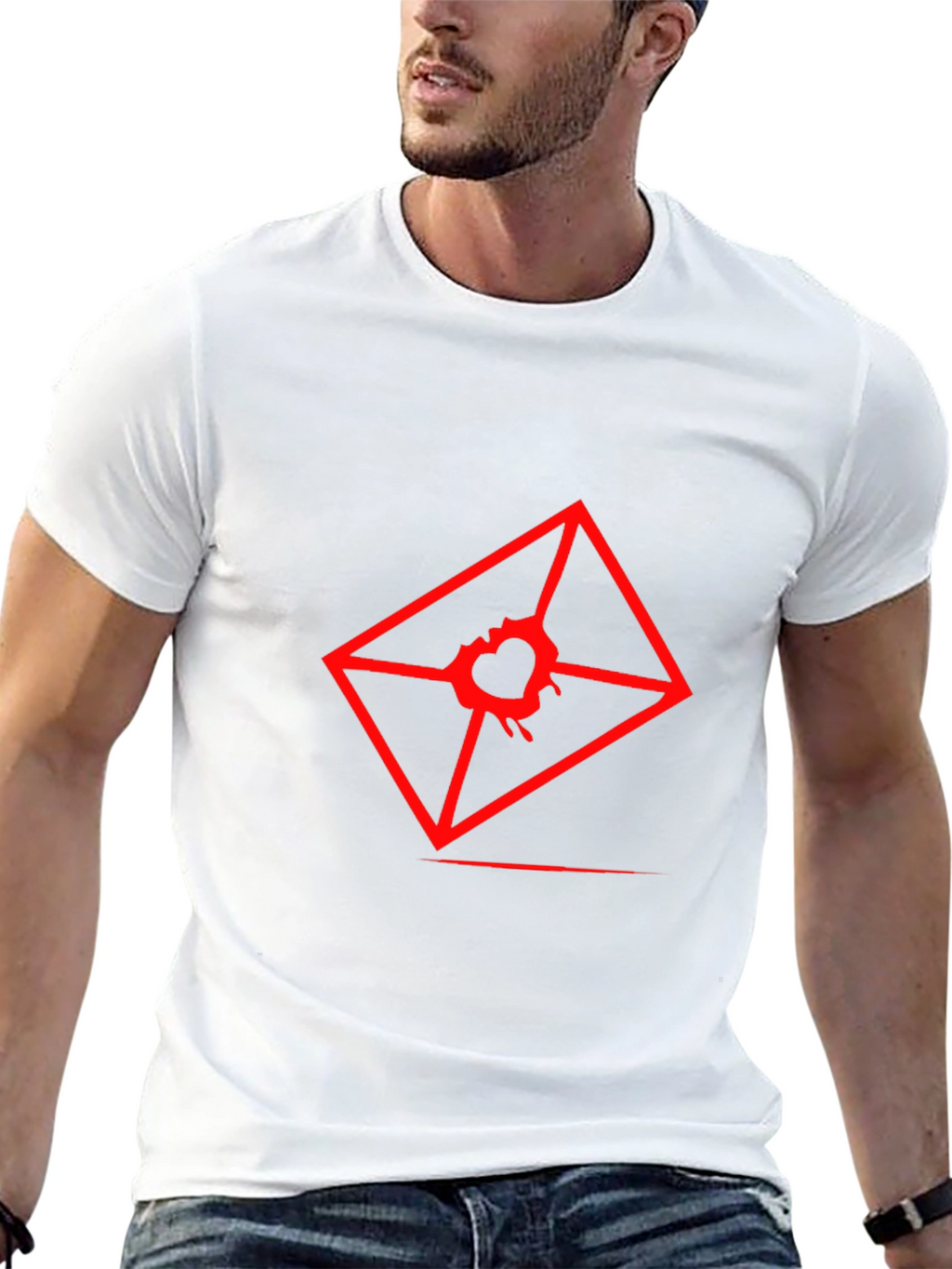 Mens Graphic Tee - Red Heart Envelope Print
