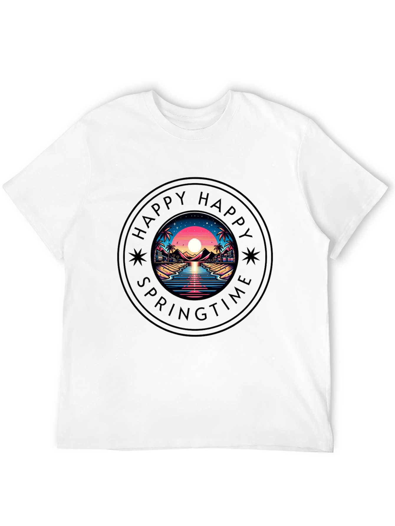 Happy Springtime Graphic Black T-Shirt