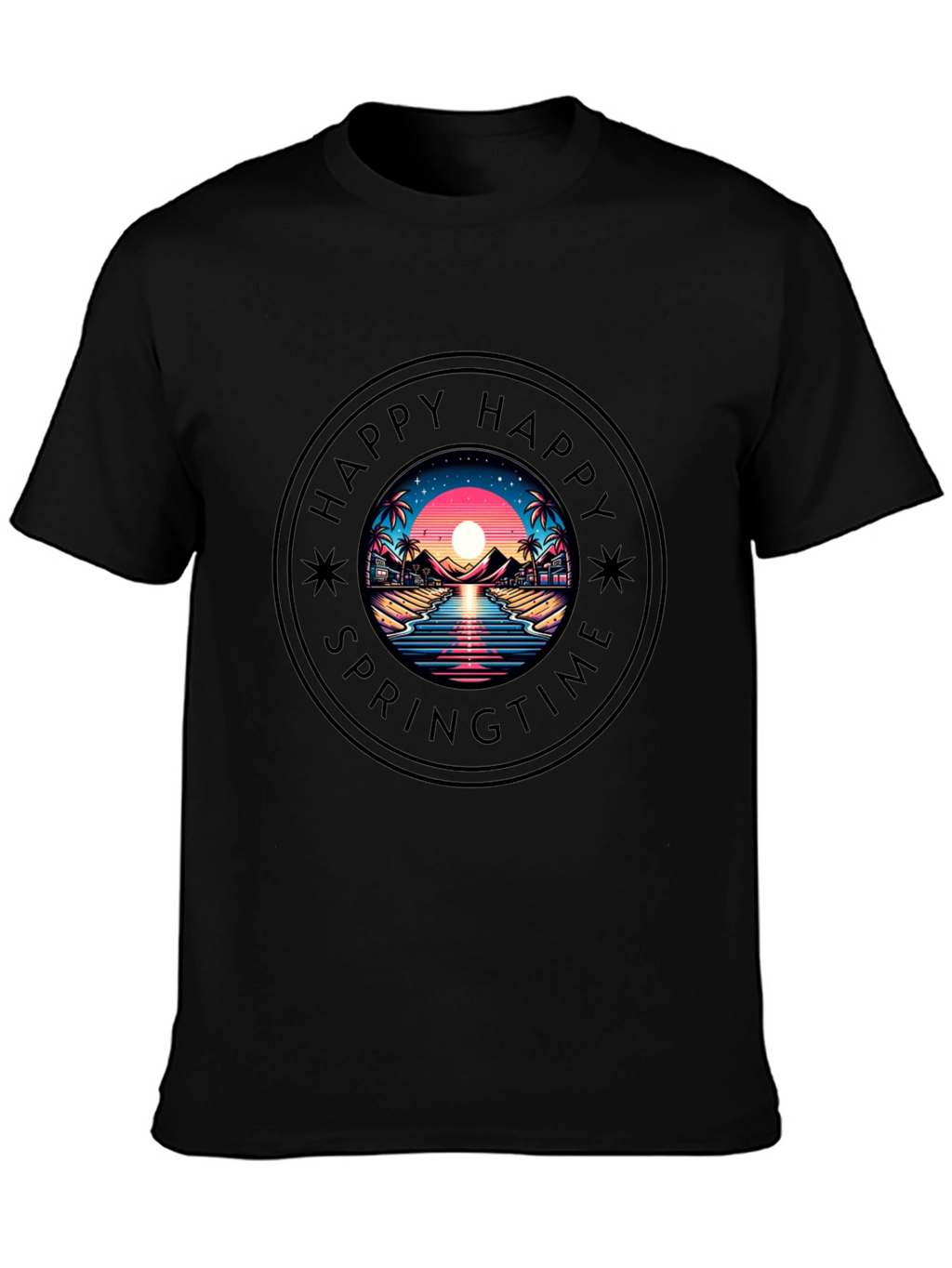 Happy Springtime Graphic Black T-Shirt