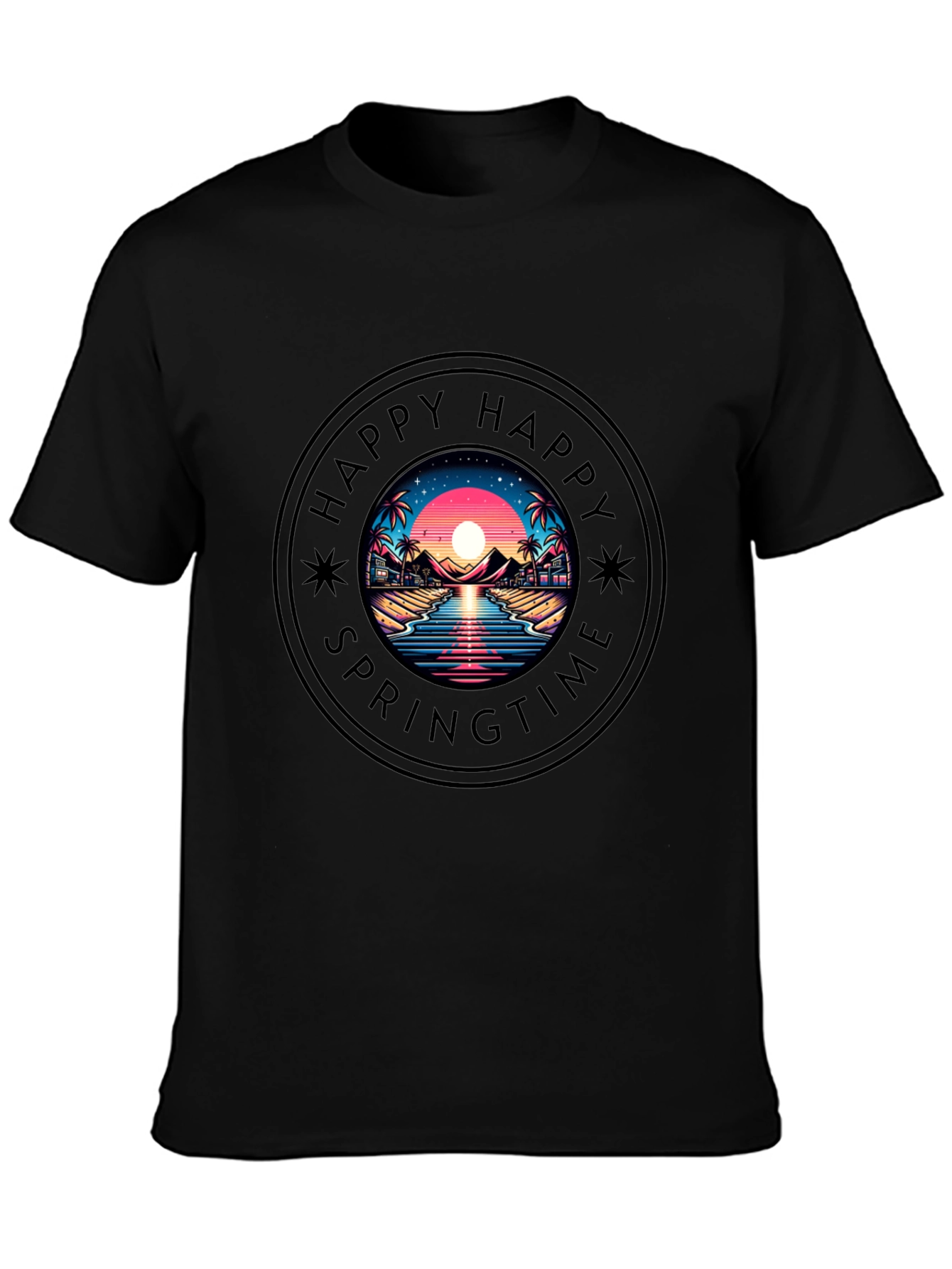 Happy Springtime Graphic Black T-Shirt