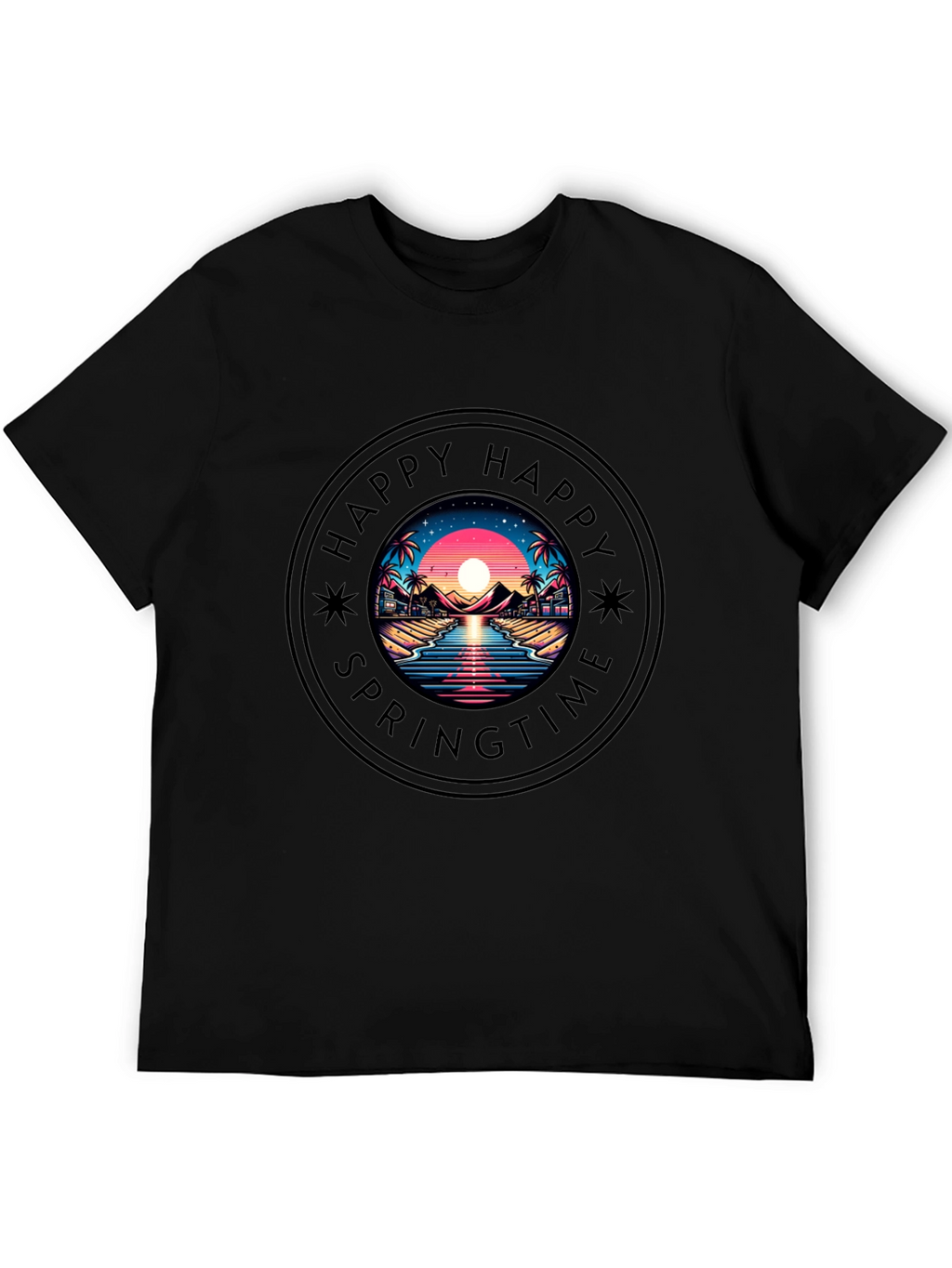 Happy Springtime Graphic Black T-Shirt