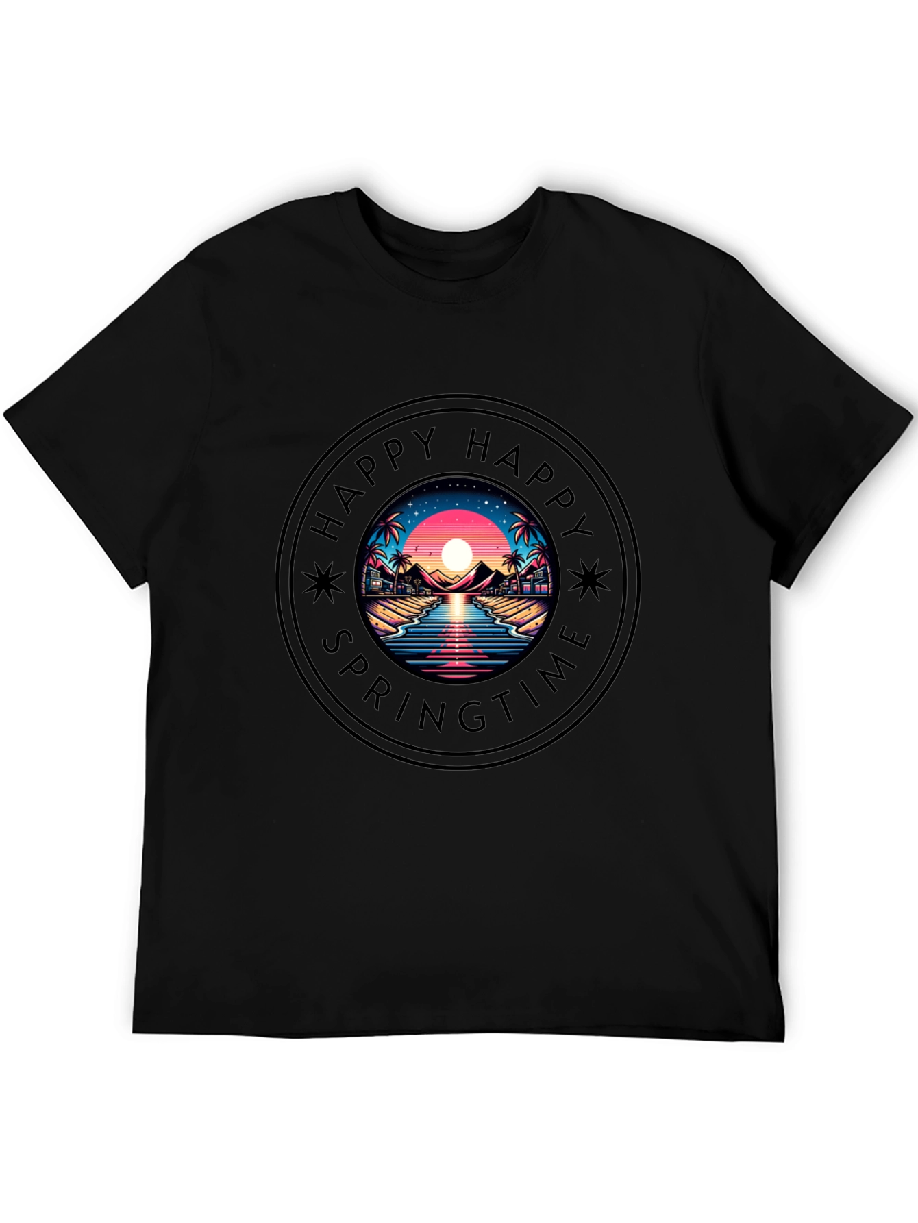 Happy Springtime Graphic Black T-Shirt