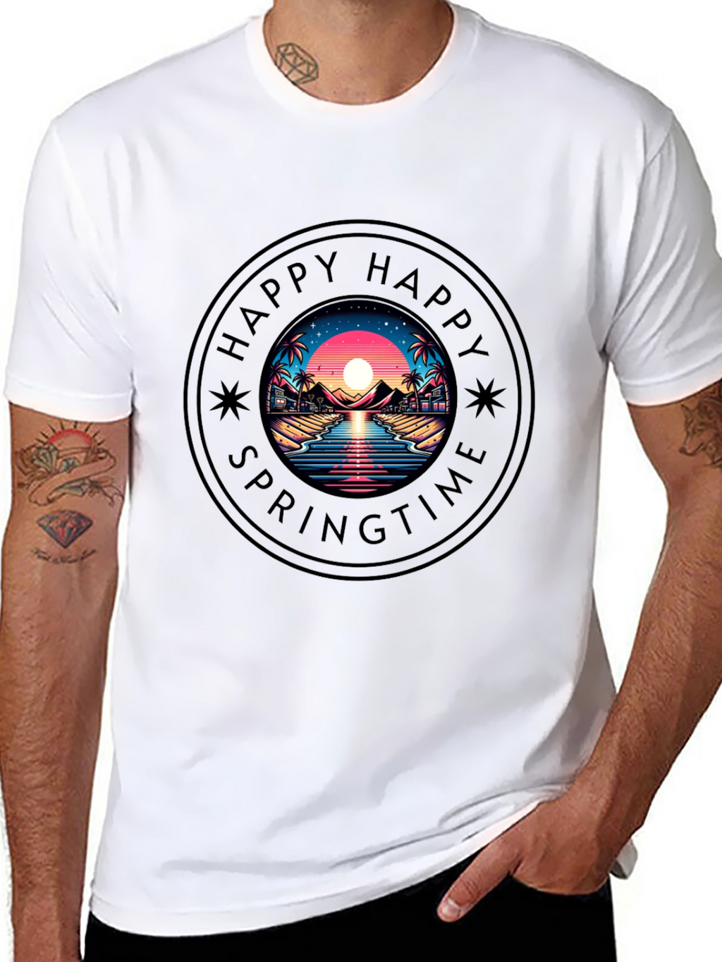Happy Springtime Graphic Black T-Shirt