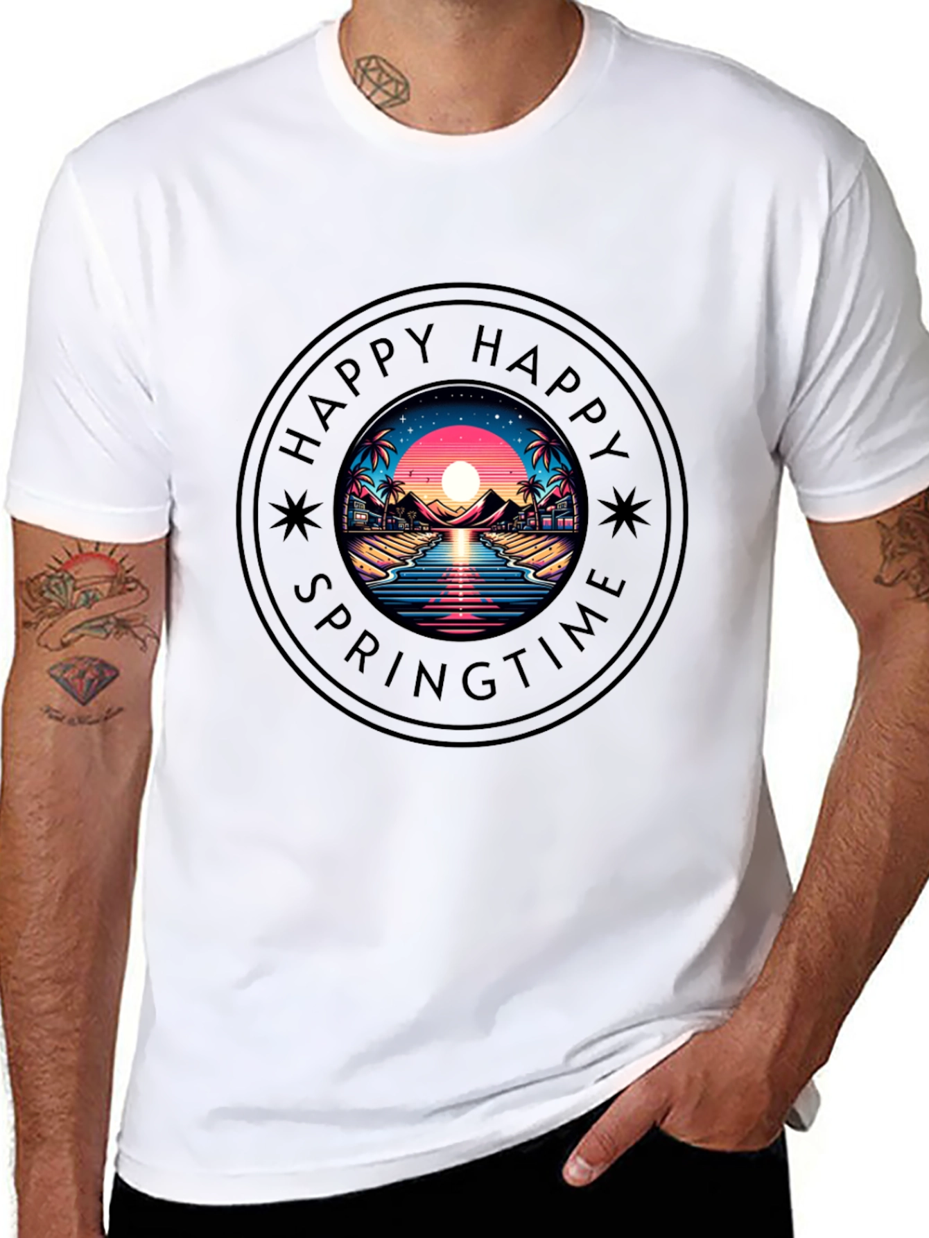 Happy Springtime Graphic Black T-Shirt