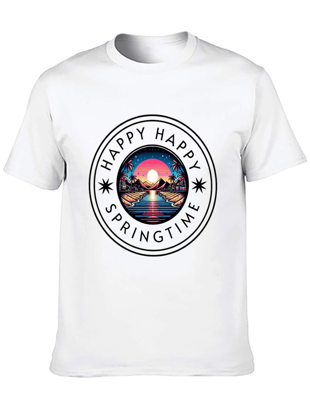 Happy Springtime Graphic Black T-Shirt